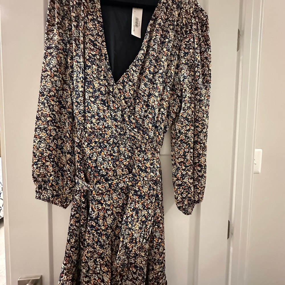 Floral Faux Wrap V-Neck Dress